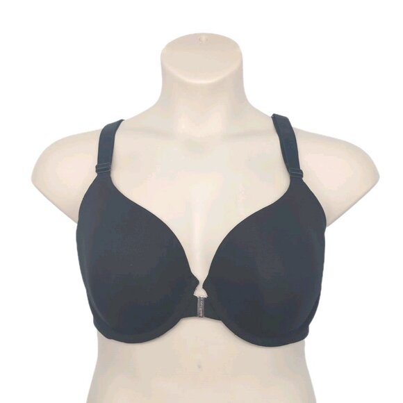 Cacique Lane Bryant Womens Front Close Black T Shirt Bra U/W Lace X Back 44D - Picture 1 of 9